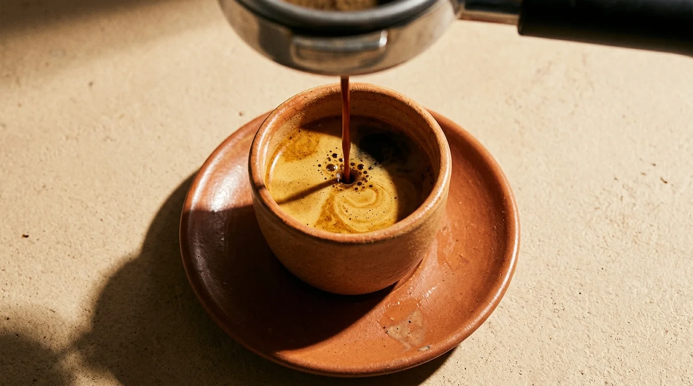 Cafè exprimit caient en una tassa.